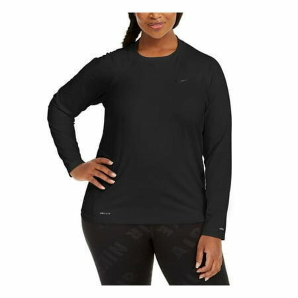 NIKE Black Rash Guard Round Neck Moisture-Wicking UV Essential Swim Shirt 1X - Picture 2 of 2